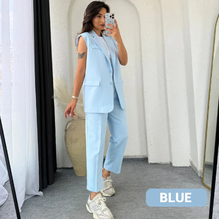 ⏰Last Day Sale 49% Off💖Women’s Stylish Sleeveless Blazer & High-Waisted Pants Set