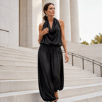 🎁New Arrivals 50% OFF💥Sleeveless Cowl Neck Jumpsuit – Halter, Wide-Leg, Elegant