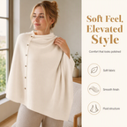 Women's Cozy Asymmetrical Poncho with Button Details