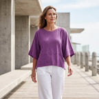 ✨2026 HOT SALE 50% OFF💃🌸Women's Solid Color Splicing Loose Five Points Flare Sleeve T-Shirt