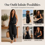 🎁New Arrivals 50% OFF💥Sleeveless Cowl Neck Jumpsuit – Halter, Wide-Leg, Elegant