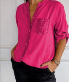 🌷Cotton V-neck Sequin Mid-sleeve Casual Top – Everyday Comfort With a Touch of Sparkle