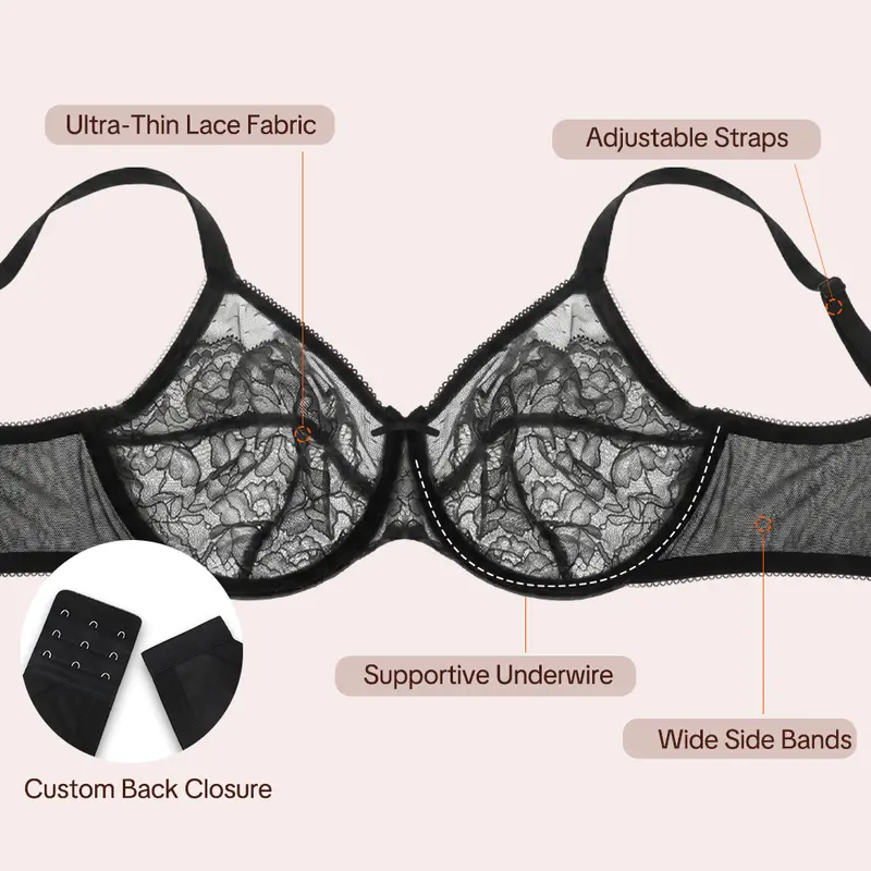 💞50K+ SOLD!👙HSIA Enchante Floral Lace Plus Size Underwire Unlined Unpadded Minimizer Full Coverage Bra Women's Wear Comfortable Breathable Mesh Cup