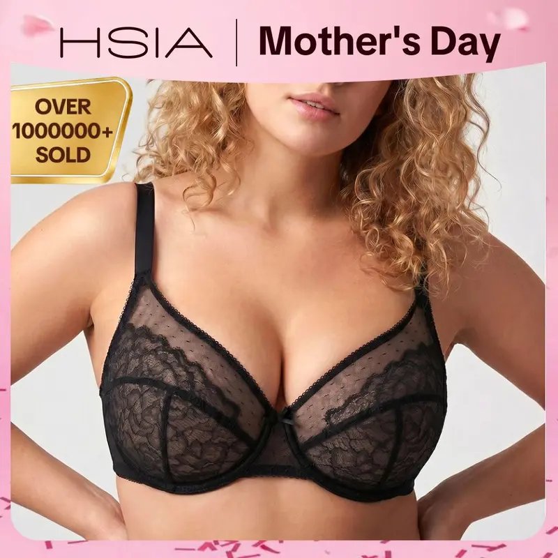 💞50K+ SOLD!👙HSIA Enchante Floral Lace Plus Size Underwire Unlined Unpadded Minimizer Full Coverage Bra Women's Wear Comfortable Breathable Mesh Cup