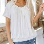 ✨New Arrival 50% Off✨Women's Casual Pleated V-Neck Short-Sleeve Top👚Timeless Solid Colors For Every Outfit