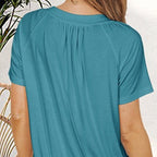 ✨New Arrival 50% Off✨Women's Casual Pleated V-Neck Short-Sleeve Top👚Timeless Solid Colors For Every Outfit