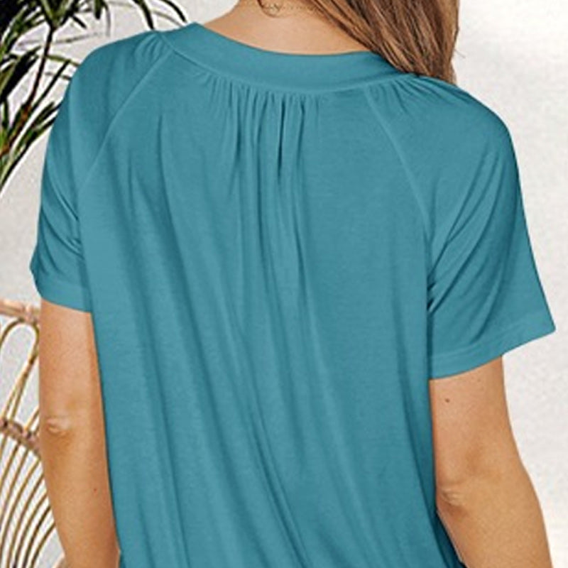✨New Arrival 50% Off✨Women's Casual Pleated V-Neck Short-Sleeve Top👚Timeless Solid Colors For Every Outfit