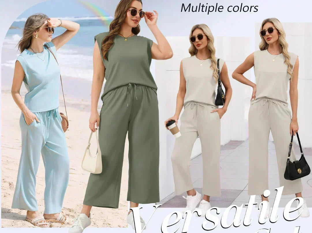 Women's  Sleeveless Top & Wide-Leg Pants 2-Piece Set