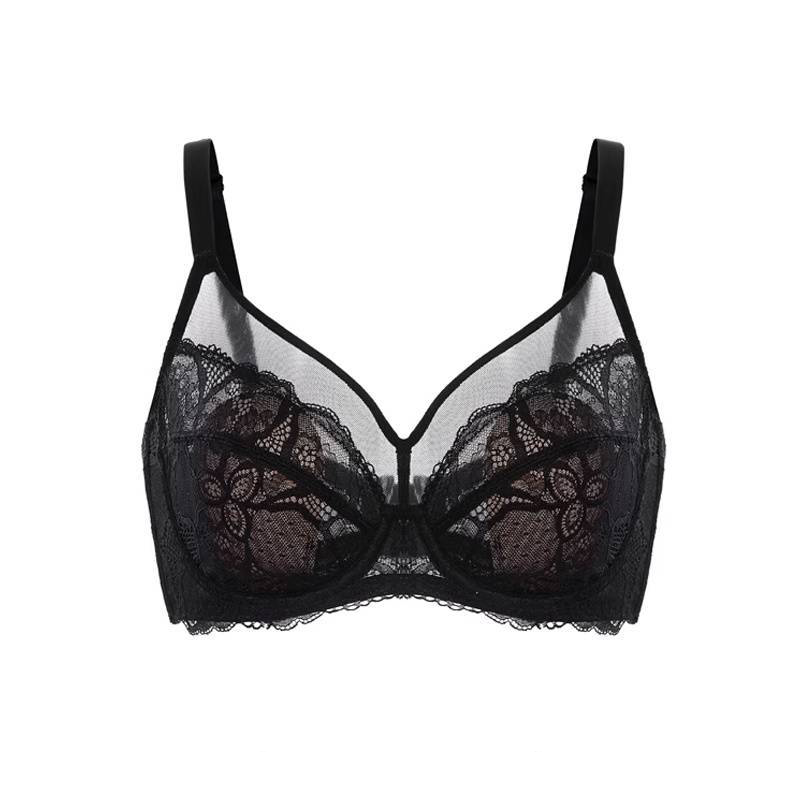💞50K+ SOLD!👙HSIA Enchante Floral Lace Plus Size Underwire Unlined Unpadded Minimizer Full Coverage Bra Women's Wear Comfortable Breathable Mesh Cup