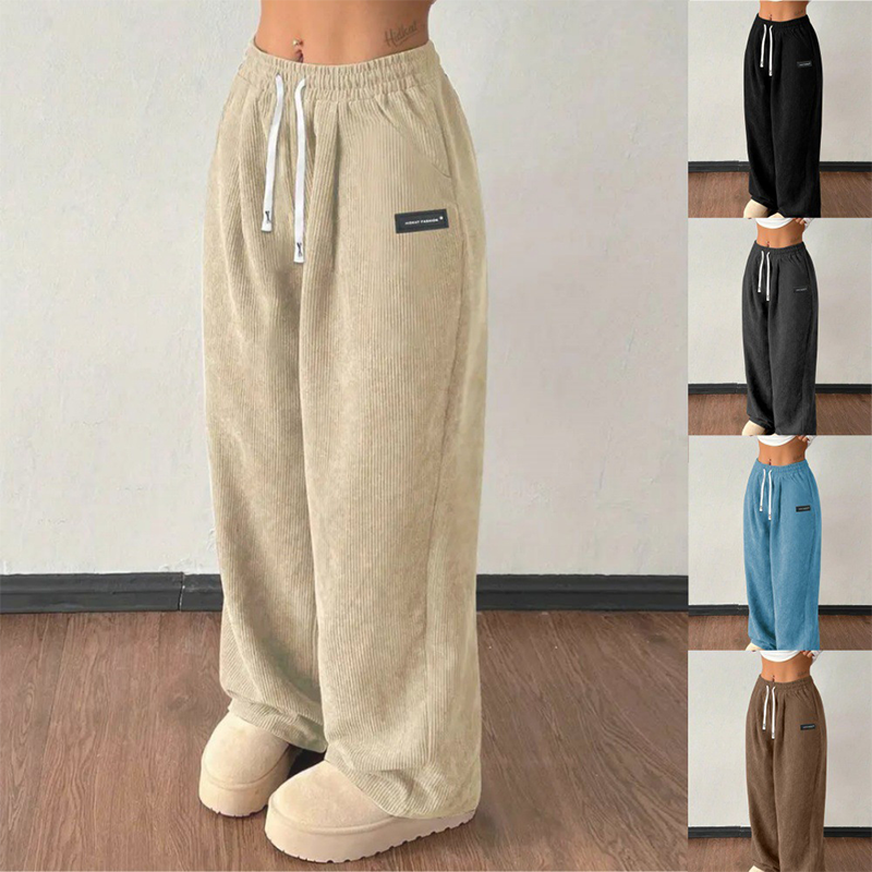 Women's Corduroy Wide-Leg Pants with Drawstring
