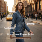 🎁New arrival 50% OFF💥Women's Ruffle Trim Open-Front Denim Jacket