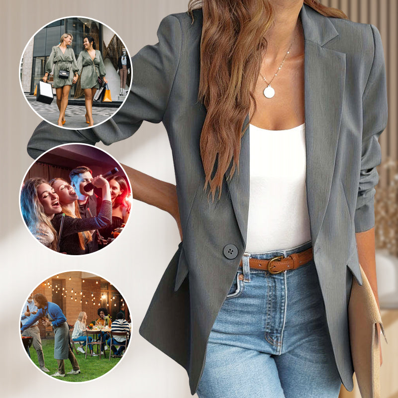 📢📢50% OFF !! ⏰ Elegant Soft Solid Color Lapel Buttons Jacket – Classic Collar, One-Button, Versatile ✨