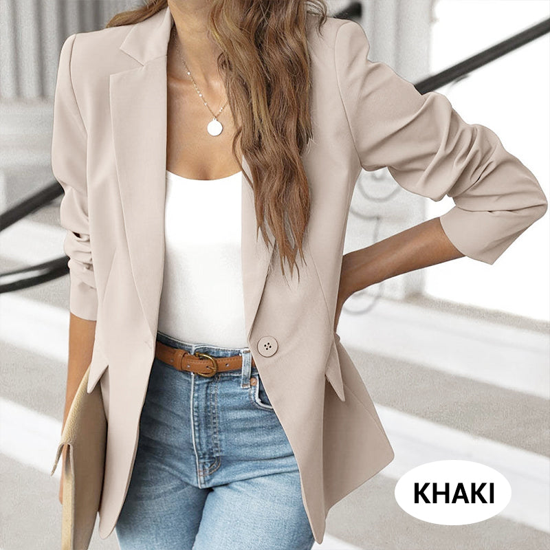 📢📢50% OFF !! ⏰ Elegant Soft Solid Color Lapel Buttons Jacket – Classic Collar, One-Button, Versatile ✨