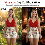 🎁2026 New Arrivals 50% OFF💥 V-Neck & High-Waist Shorts Set – Tropical Print, 2-Piece Vacation Outfit 🌴