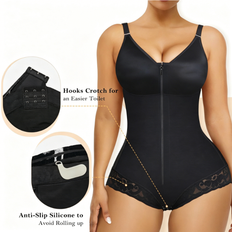 Women's Tummy Control Zip-Up Shapewear Bodysuit