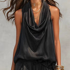 🎁New Arrivals 50% OFF💥Sleeveless Cowl Neck Jumpsuit – Halter, Wide-Leg, Elegant