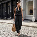🎁New Arrivals 50% OFF💥Sleeveless Cowl Neck Jumpsuit – Halter, Wide-Leg, Elegant