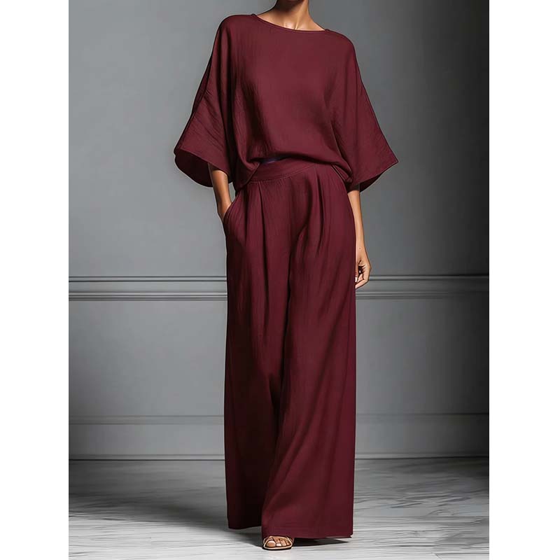 🏆LAST DAY SALE 50% OFF🔥Women's Two-Piece Loose Fit Top and Wide-Leg Pants Set