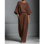 🏆LAST DAY SALE 50% OFF🔥Women's Two-Piece Loose Fit Top and Wide-Leg Pants Set