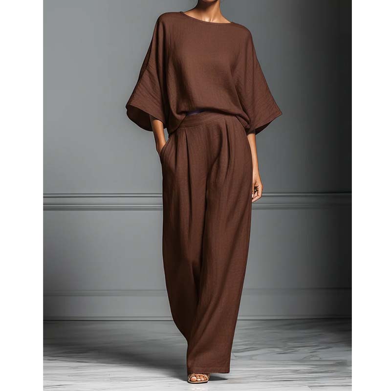 🏆LAST DAY SALE 50% OFF🔥Women's Two-Piece Loose Fit Top and Wide-Leg Pants Set