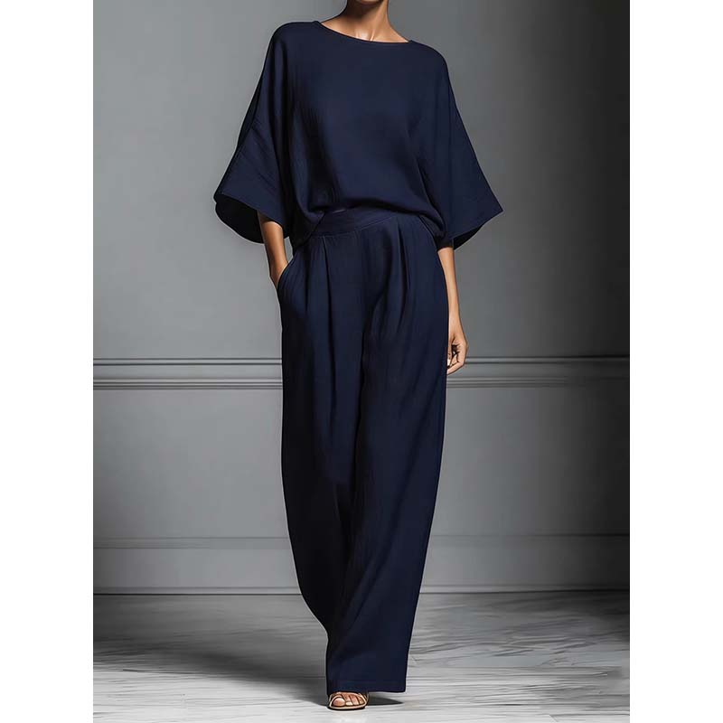 🏆LAST DAY SALE 50% OFF🔥Women's Two-Piece Loose Fit Top and Wide-Leg Pants Set