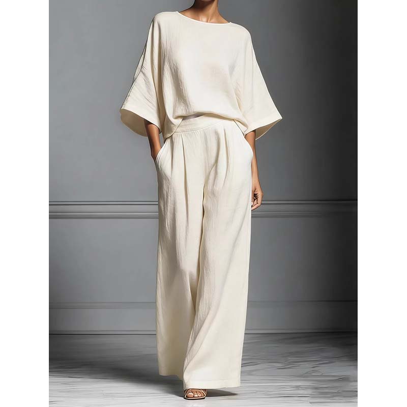 🏆LAST DAY SALE 50% OFF🔥Women's Two-Piece Loose Fit Top and Wide-Leg Pants Set