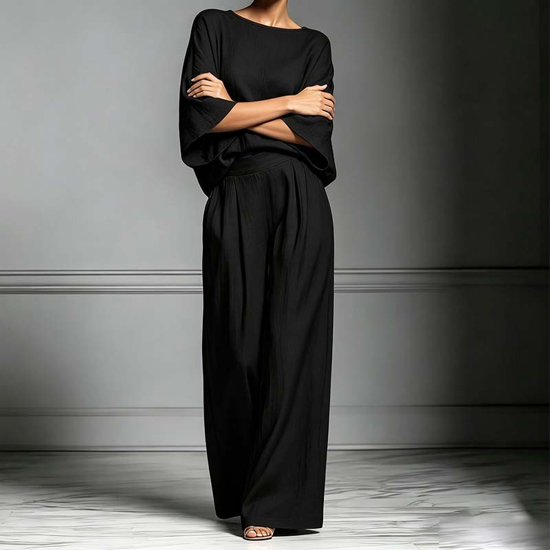 🏆LAST DAY SALE 50% OFF🔥Women's Two-Piece Loose Fit Top and Wide-Leg Pants Set