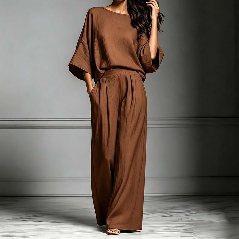 🏆LAST DAY SALE 50% OFF🔥Women's Two-Piece Loose Fit Top and Wide-Leg Pants Set