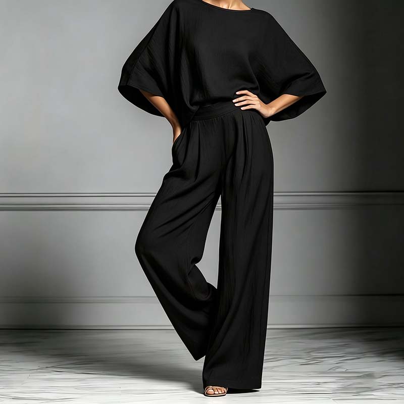 🏆LAST DAY SALE 50% OFF🔥Women's Two-Piece Loose Fit Top and Wide-Leg Pants Set