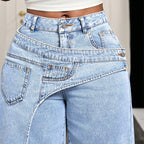 ⏳Time-Limited Special⏰Women's Asymmetrical Waist Wide Leg Jeans – Unique waist design, relaxed fit & versatile – Perfect for chic everyday style & casual outings 🌿