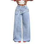 ⏳Time-Limited Special⏰Women's Asymmetrical Waist Wide Leg Jeans – Unique waist design, relaxed fit & versatile – Perfect for chic everyday style & casual outings 🌿