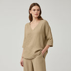 Women's Casual V-Neck Three Quarter Sleeve Blouse