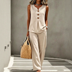 💗LAST DAY SALE 50% OFF⚡50K+ SOLD💕Women's Sleeveless Button Top and Loose Pants Set