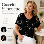 👗 LIMITED-TIME 50% OFF! Women’s Heart Print Cutout Lace-Up Short Sleeve Top, Casual V-Neck Daily Blouse