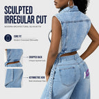 🎉 2026 Sale — Over 24,000 Sold! 💞 Women Sleeveless High Slit Denim Vest Dress Longline Jean Jacket