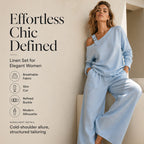🔥BestSeller🔥Two-piece set with off-the-shoulder top and wide-leg pants—in a soft linen blend for an elegant silhouette