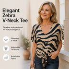 Women's V-Neck Tie-Front Zebra Print T-Shirt