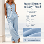 Women's Sleeveless Button Top and Loose Pants Set