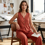 Women's Sleeveless Button Top and Loose Pants Set