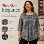Women's Plus Size Paisley Print Blouse – Loose Fit & Curved Hem Design