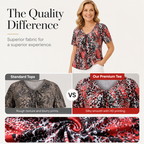 Women V Neck Leopard Print Short Sleeve T-Shirt Pleated Tunic Top