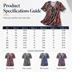 Women V Neck Leopard Print Short Sleeve T-Shirt Pleated Tunic Top