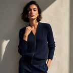 Women's Ribbed Knit Zip-Up Bomber Jacket
