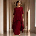 Women's Chic Asymmetrical Top & Wide-Leg Pants Set