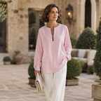 Women's Striped Zip-Up Long Sleeve Top