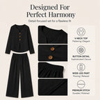 Women's V-Neck Long Sleeve Top & Wide-Leg Pants Set