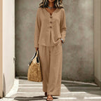 Women's V-Neck Long Sleeve Top & Wide-Leg Pants Set