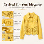 Trending Now⭐🧥 Stitched Lace Denim Jacket – Feminine Details & Classic Cut for Effortless Everyday Style