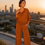 🍂 Women's Cowl Neck Top and Wide-Leg Pants Set – Effortless Elegance for Autumn