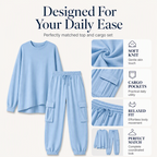 Women's Casual Crew Neck Top & Cargo Pants Set